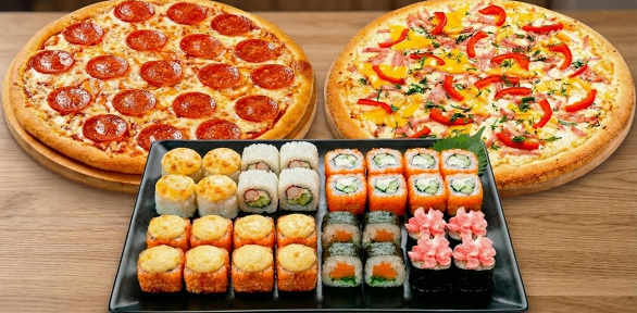 Комбонаборы «Стиляга» и «Сытый гость» от кафе «Суши на районе»